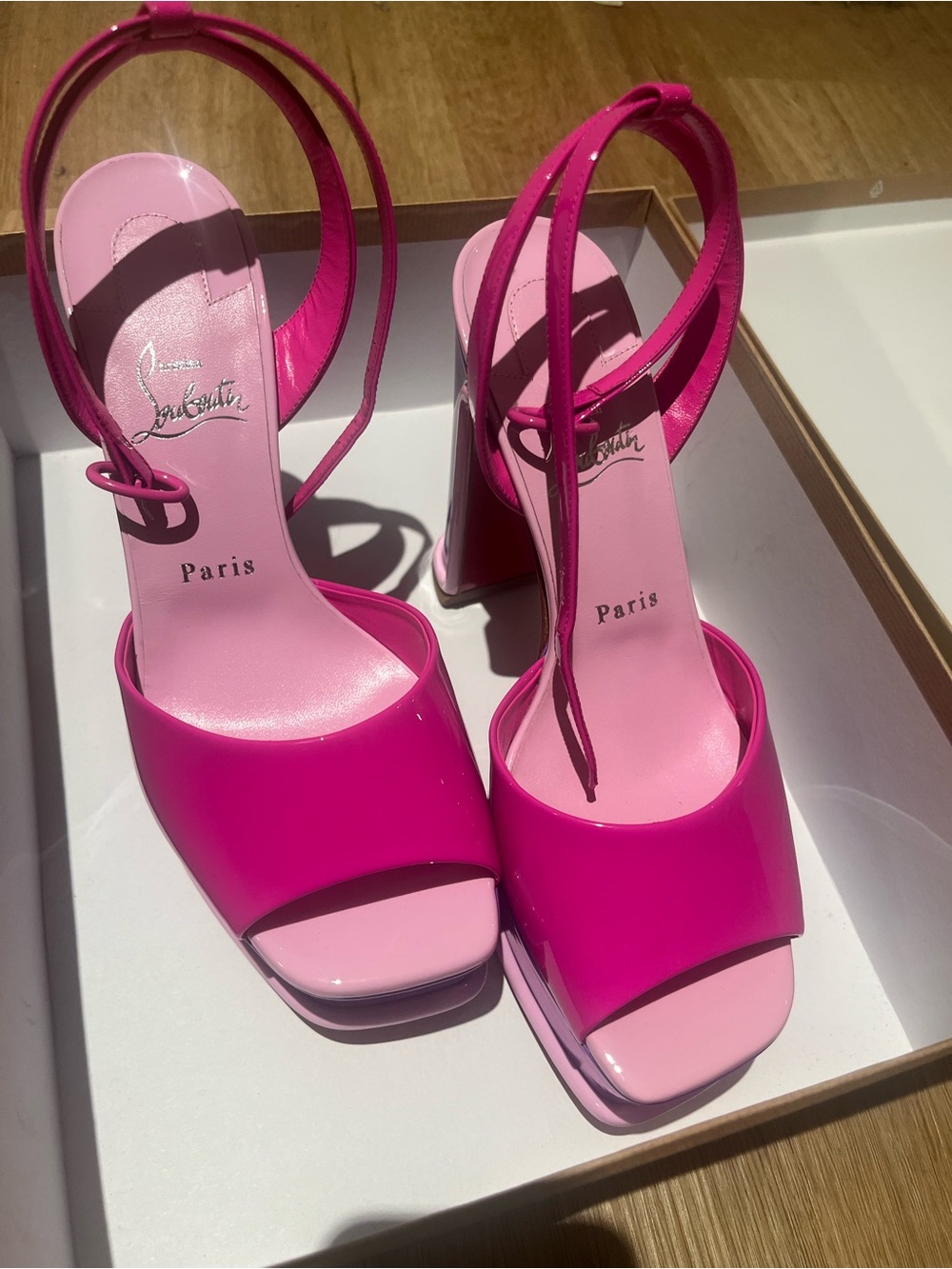 Christian Louboutin Hot Pink Patent Slingback Sandals - Picture 3 of 5